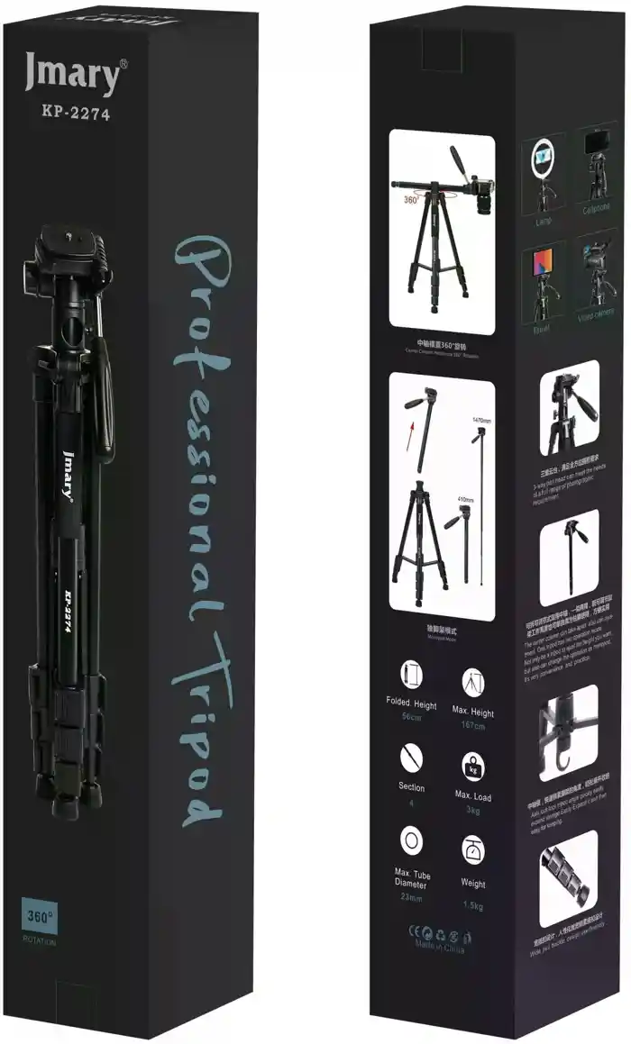 Jmary KP-2274 167cm / 3kg Professional Tripod Tripods Monopod + Horizontal Photography For All DSLR Cameras GoPro Mobile